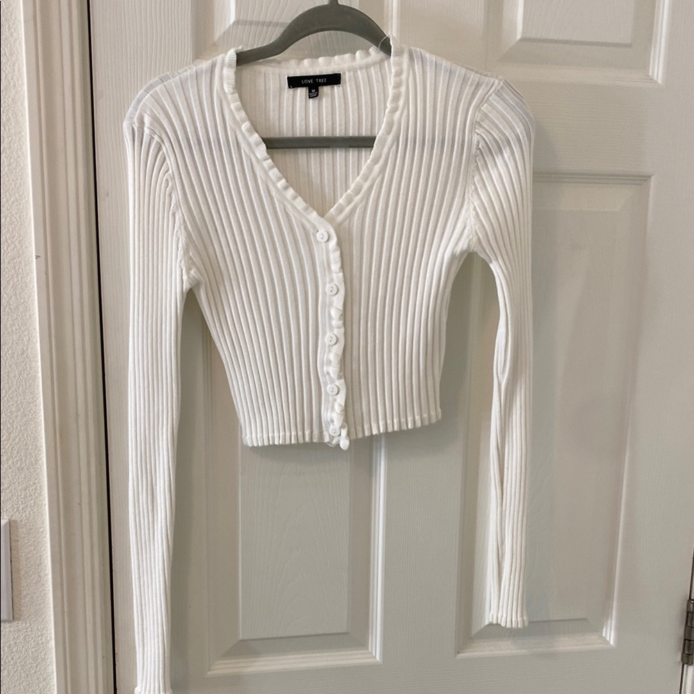 Love Tree Cream Ribbed Long Sleeve Crop Top